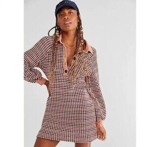 Free People Maggie Mini Dress 60's 70's Retro Chenille Long Sleeve XS